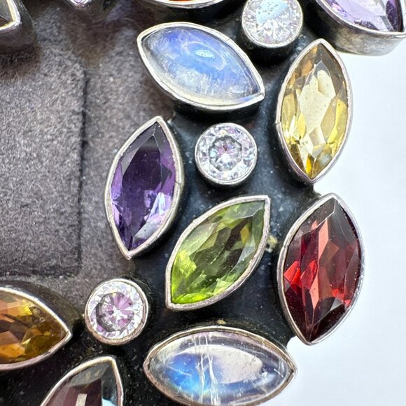 VTG Solid Sterling Silver 925 Multi-Gemstone Circle Brooch Size 1.25" Length - Picture 2 of 13